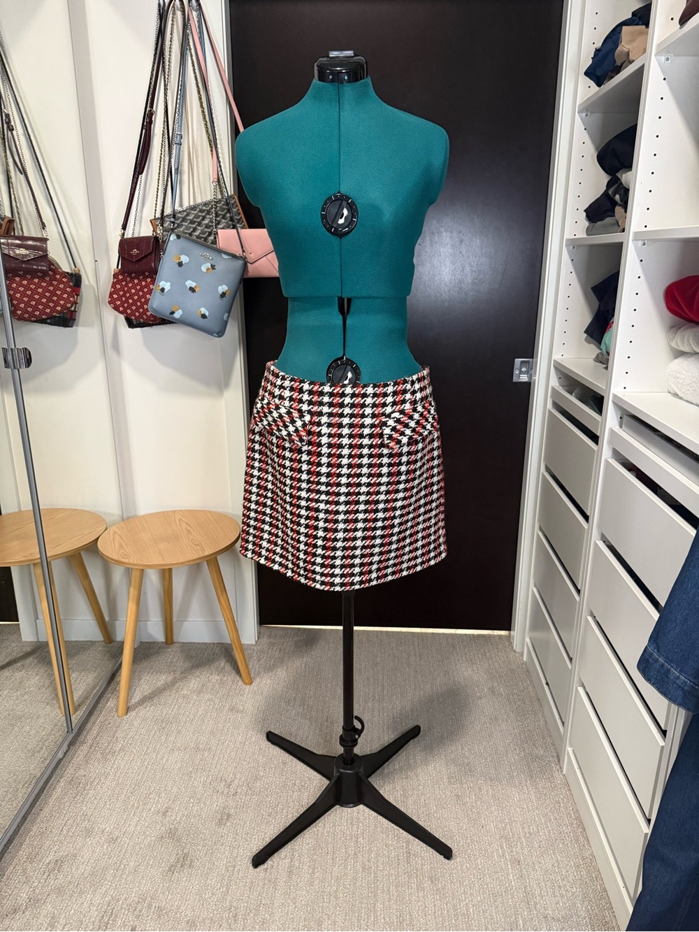 Nordstrom Houndstooth Mini Skirt in Black, Red & White